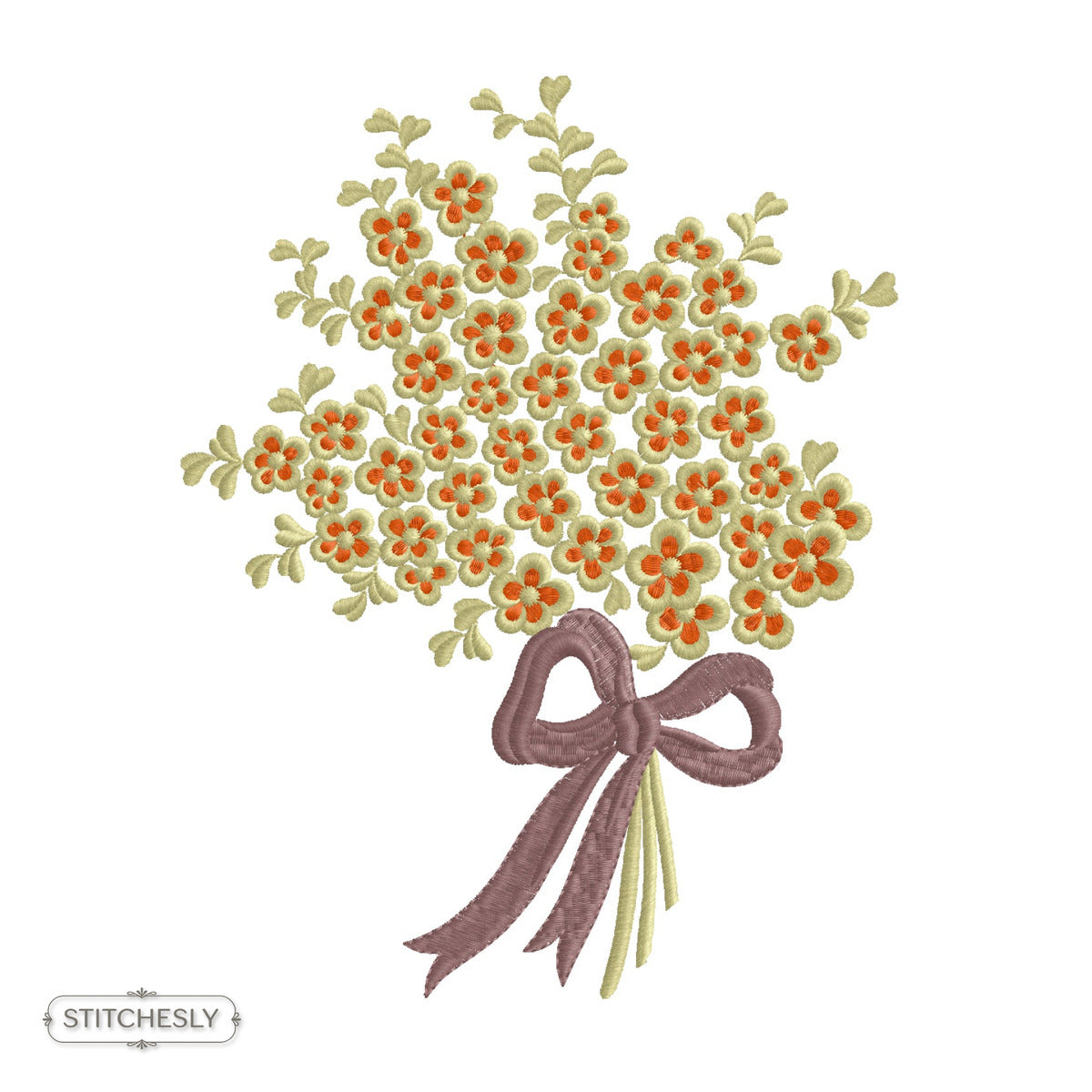 Baby's Breath Bouquet with Bow machine embroidery design preview