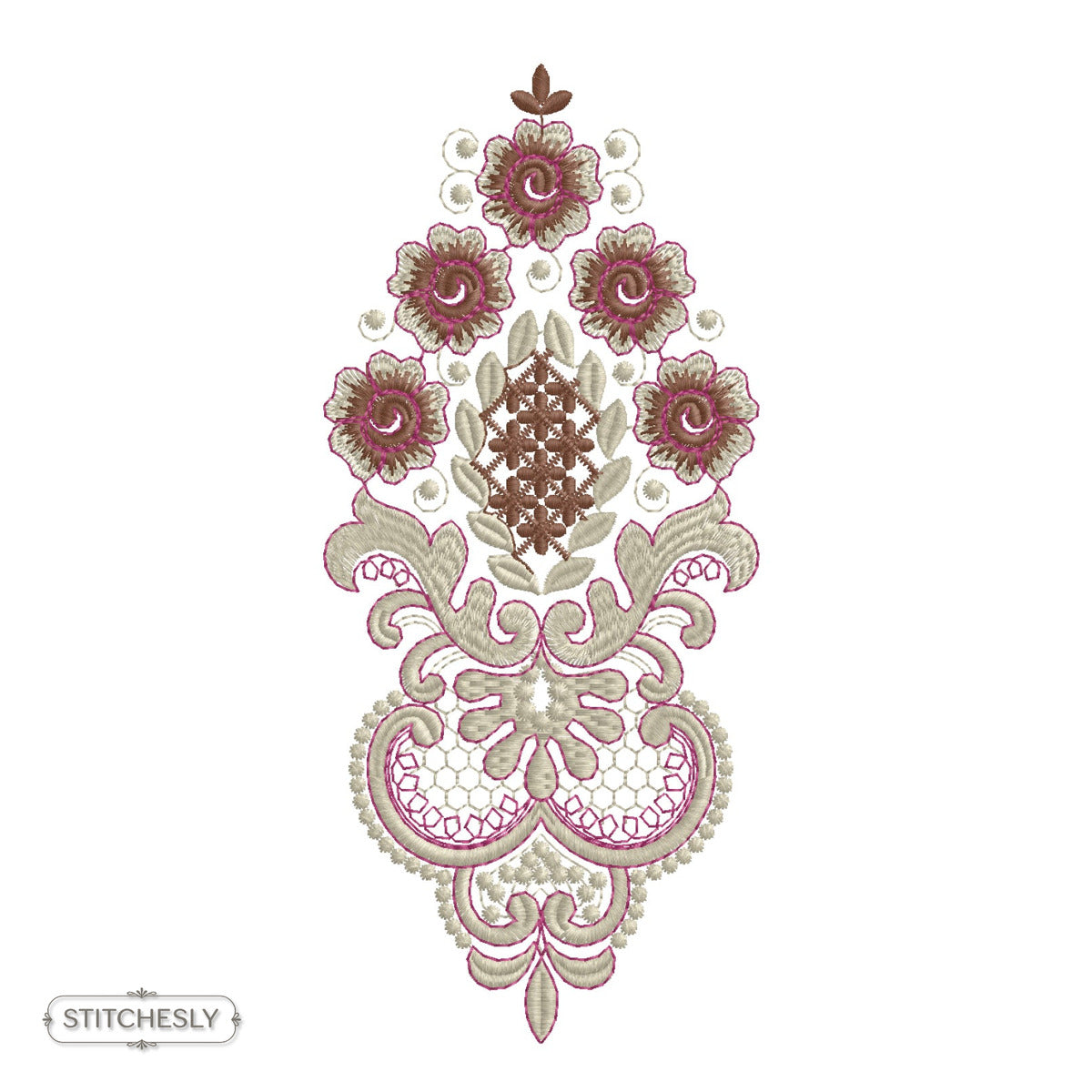 Baroque Rose Drop Panel machine embroidery design preview