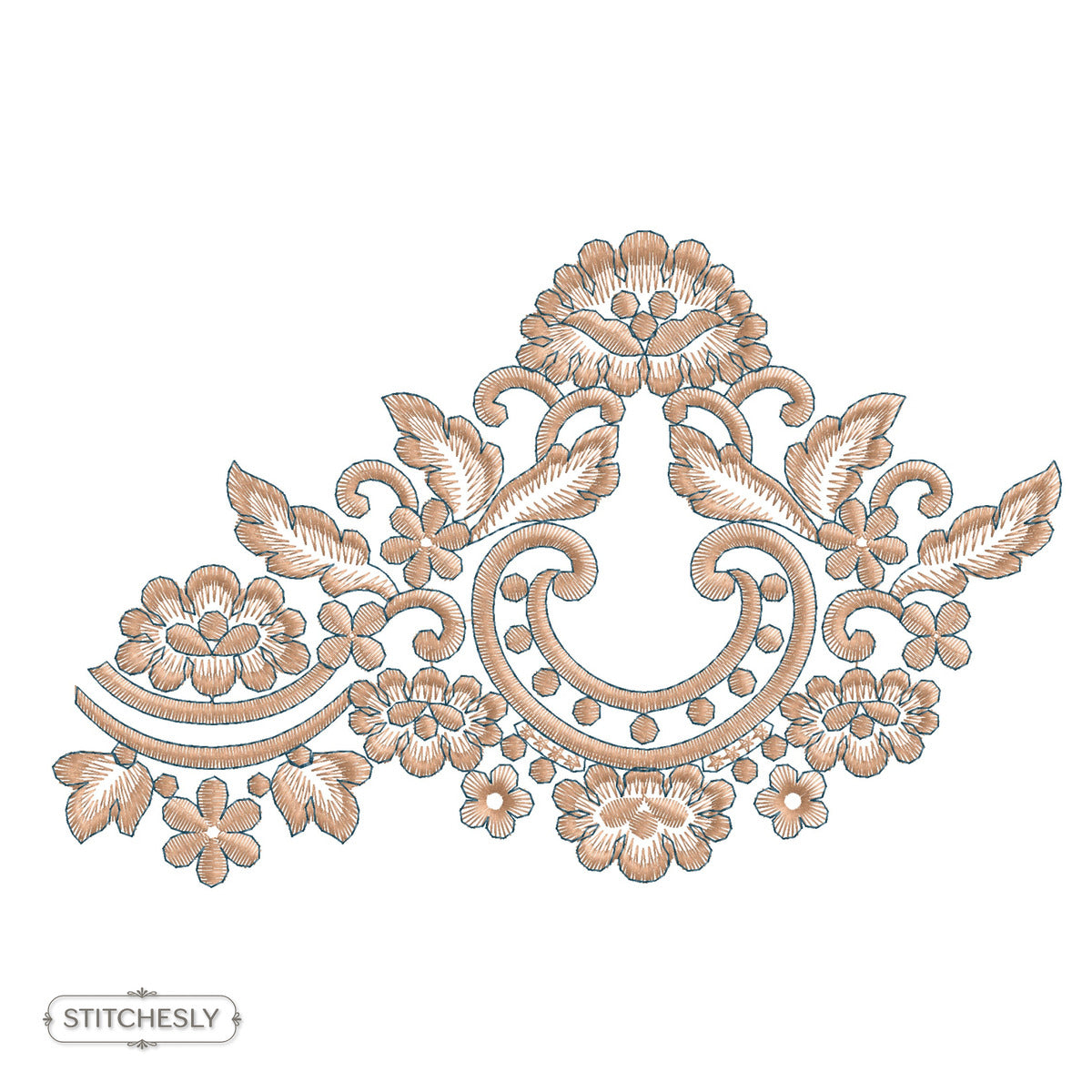 Beige Floral Scroll Border machine embroidery design preview