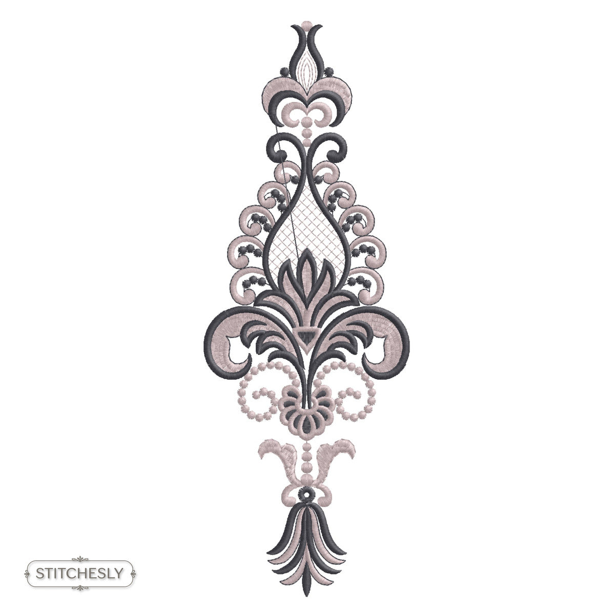 Black Baroque Drop Panel machine embroidery design preview