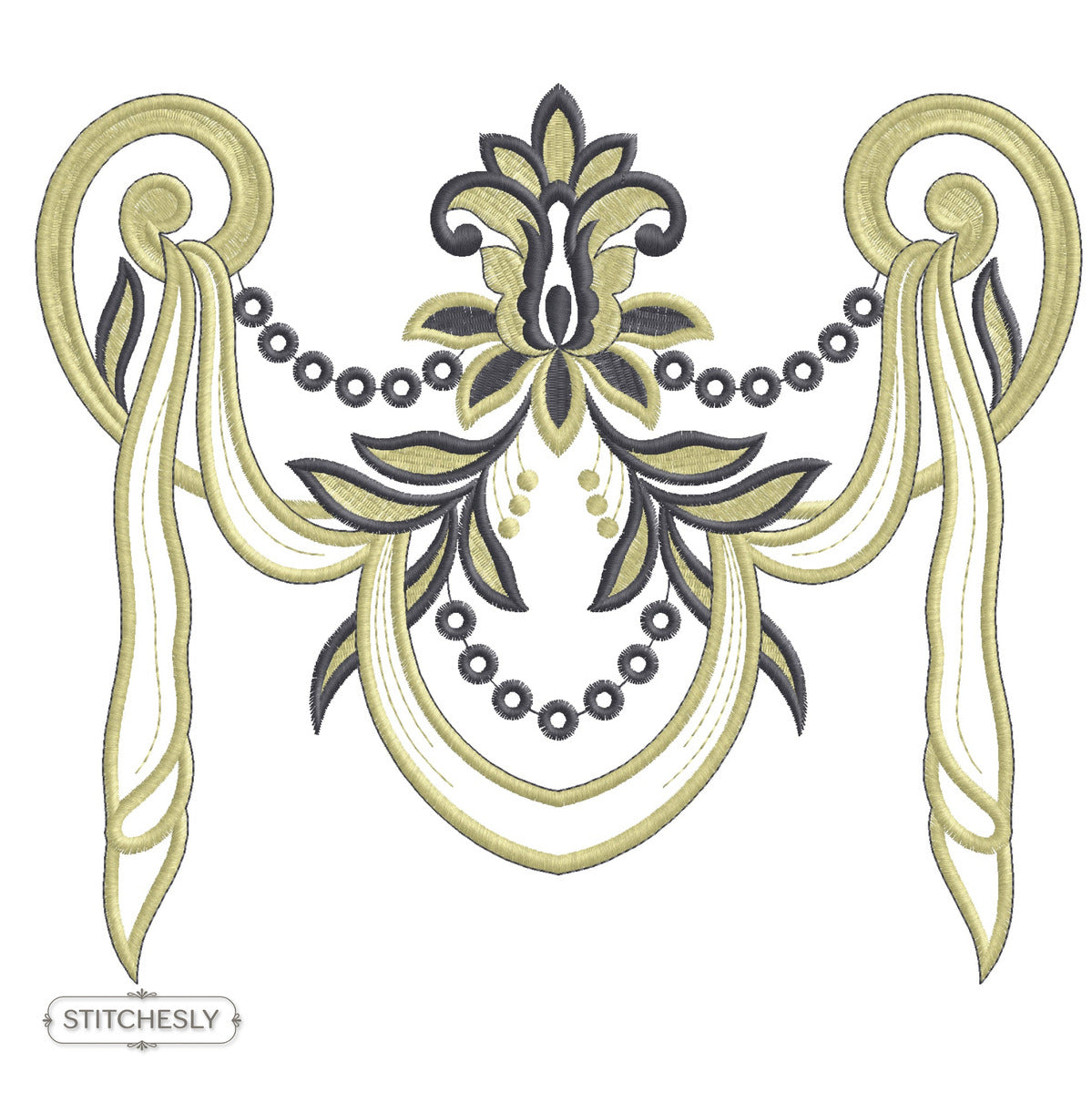 Black Gold Draped Garland machine embroidery design preview