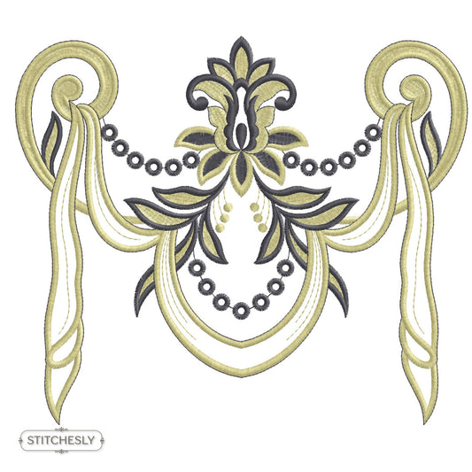 Black Gold Draped Garland machine embroidery design preview