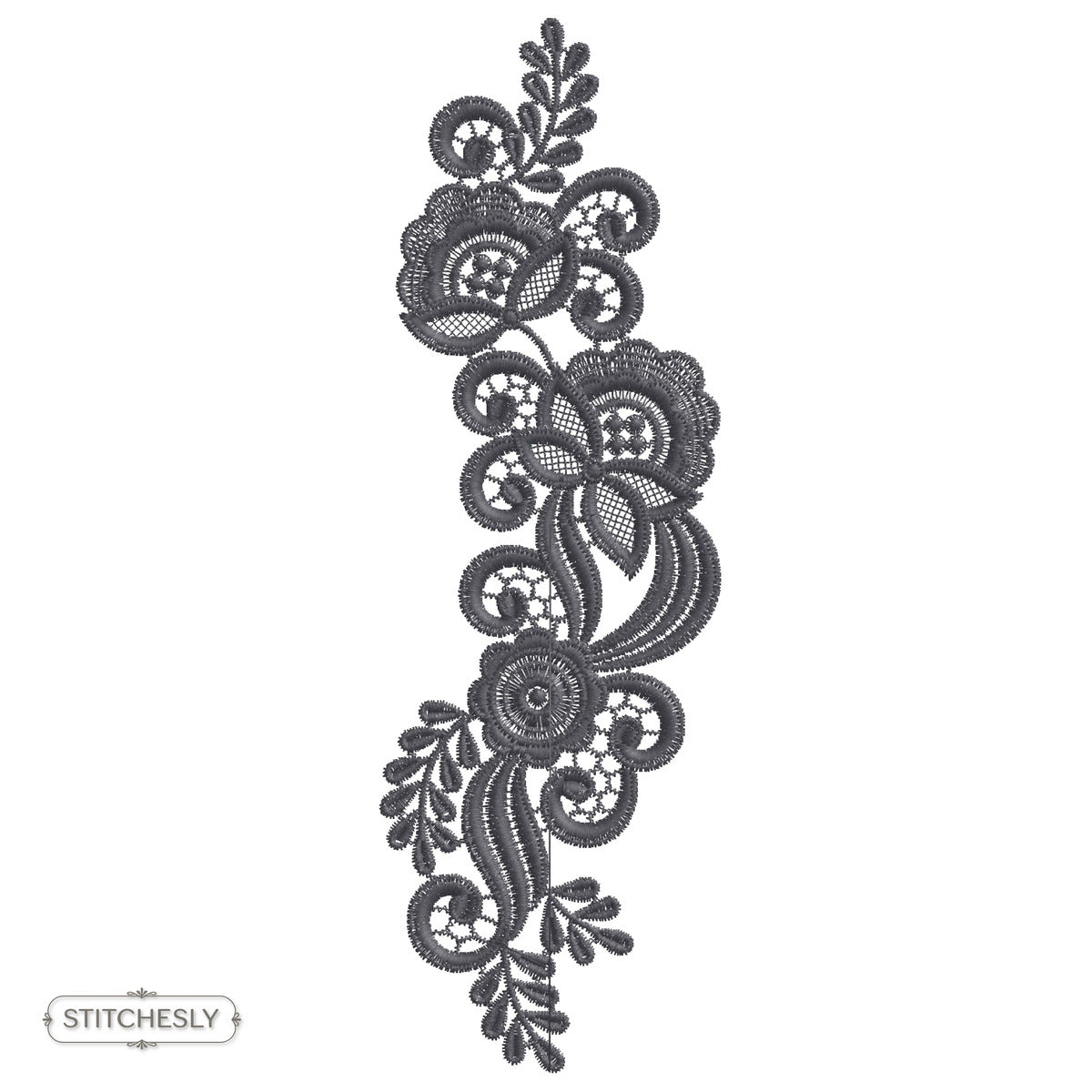 Black Lace Floral Border machine embroidery design preview