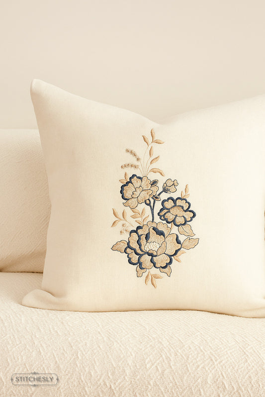 Blue Floral Cushion machine embroidery design preview