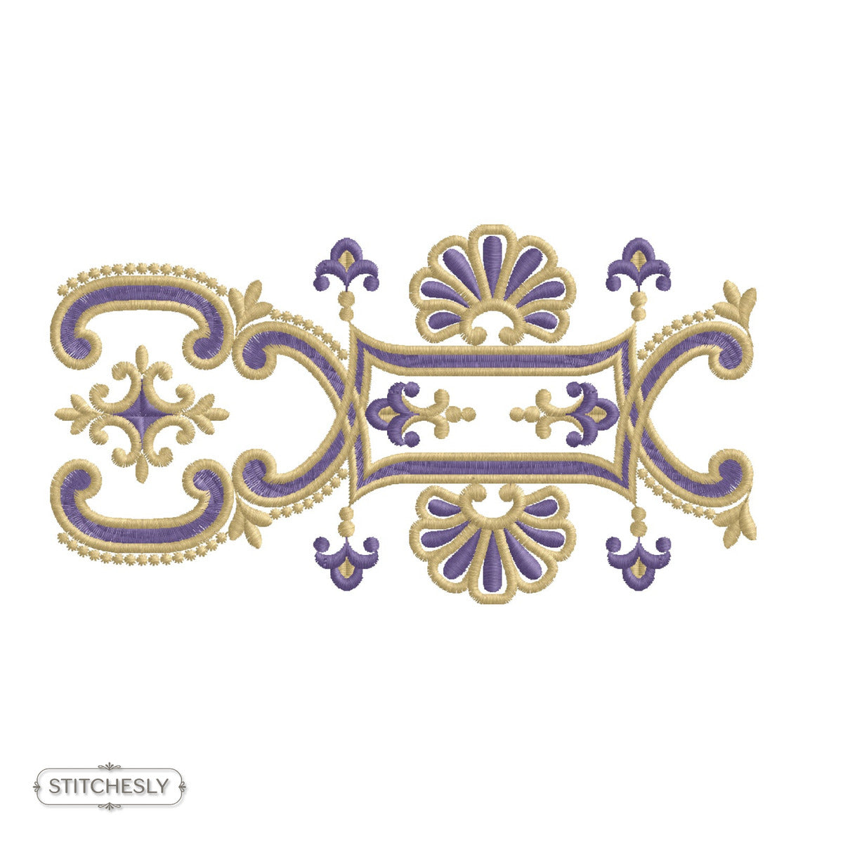 Blue Gold Geometric Border machine embroidery design preview