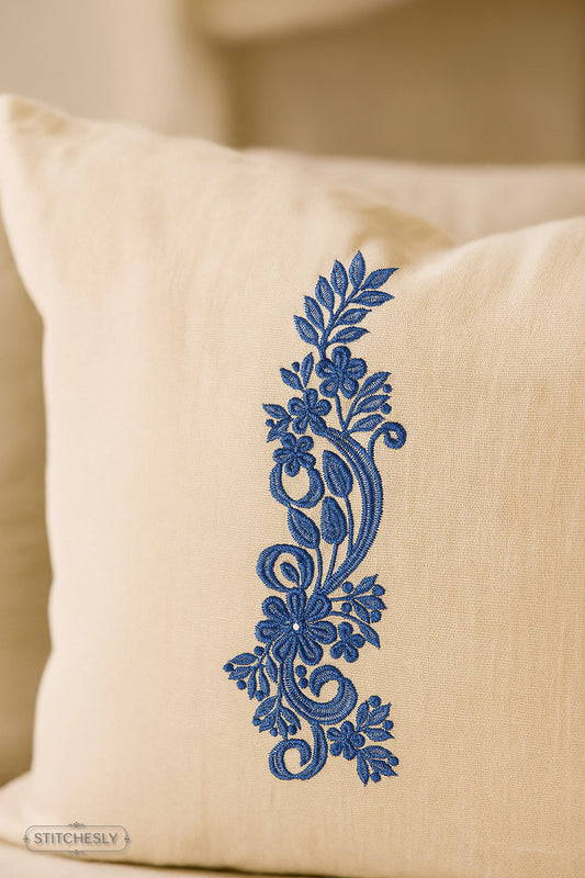 Blue Paisley Floral Cushion machine embroidery design preview