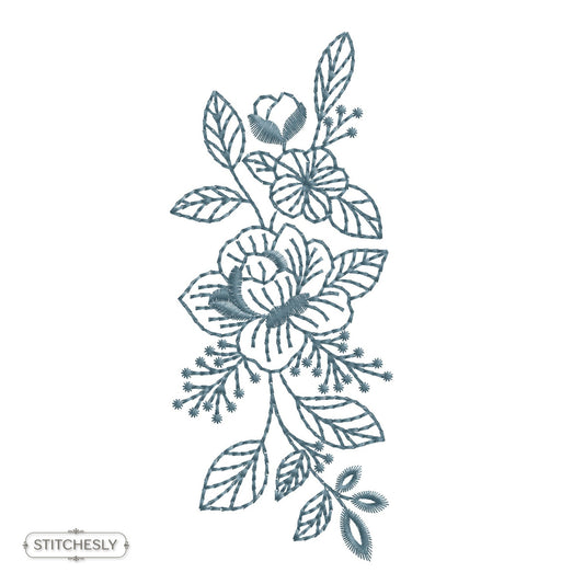 Botanical Line Art Floral Motif machine embroidery design preview