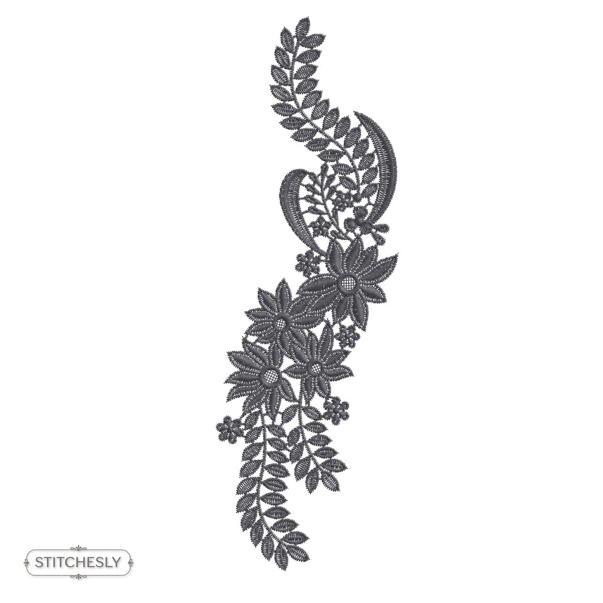 Charcoal Paisley Floral Border machine embroidery design preview