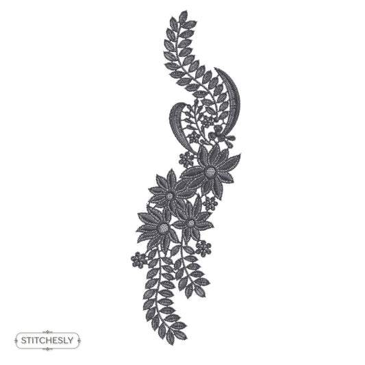 Charcoal Paisley Floral Border machine embroidery design preview