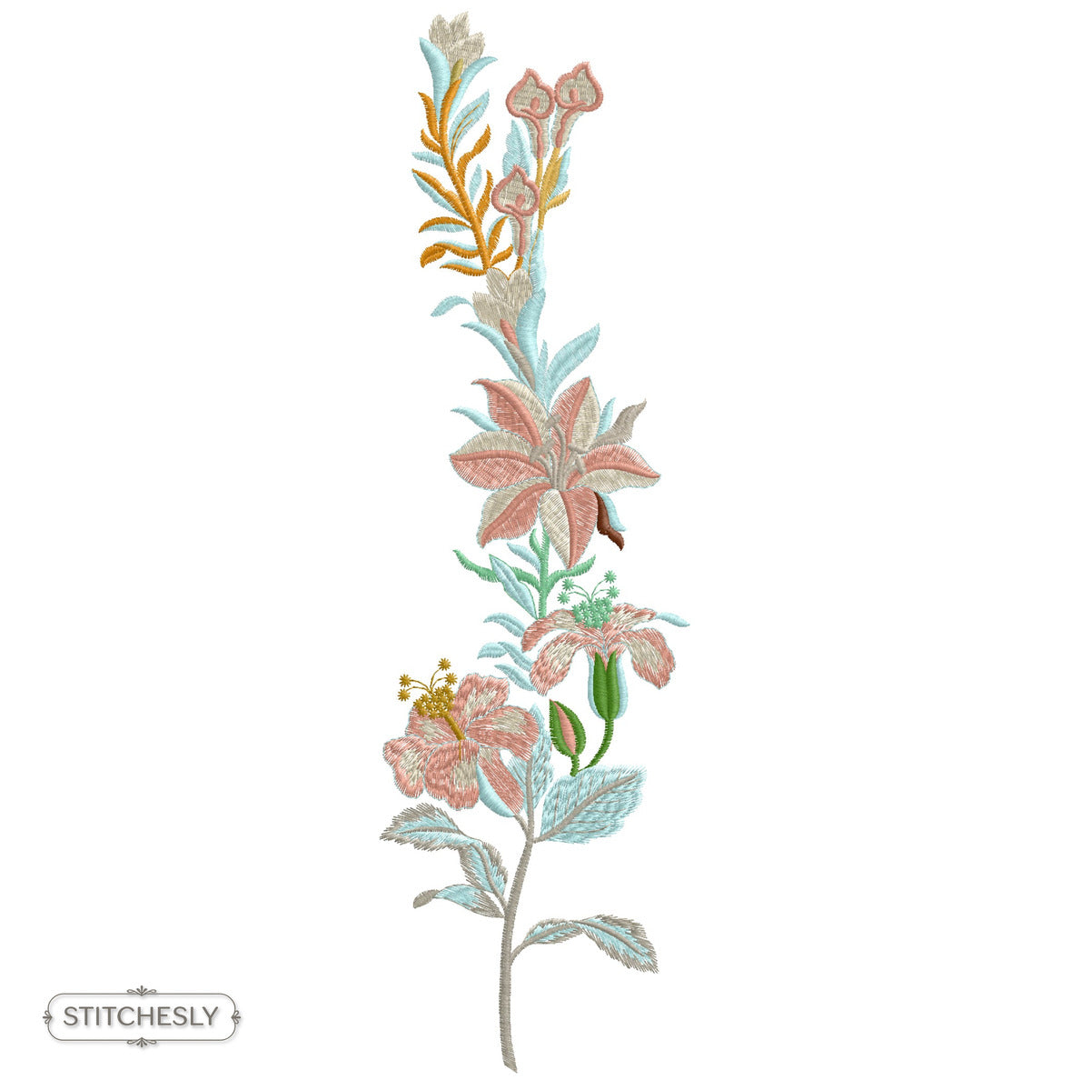Delicate Botanical Stem machine embroidery design preview