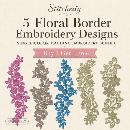 Five Floral Borders Bundle machine embroidery design preview
