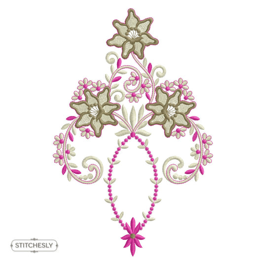 Floral Star Garland Ornament machine embroidery design preview