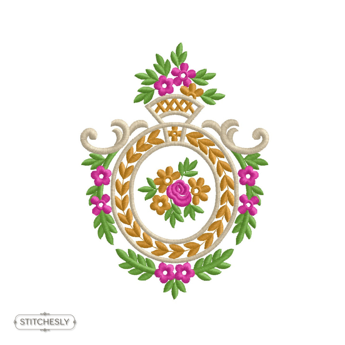 Floral Wreath Medallion machine embroidery design preview