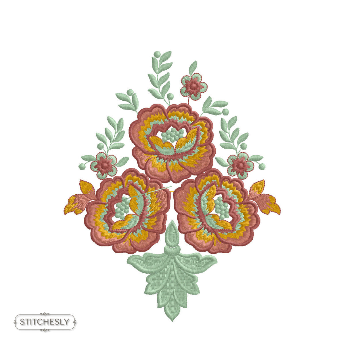 Folk Rose Bouquet machine embroidery design preview