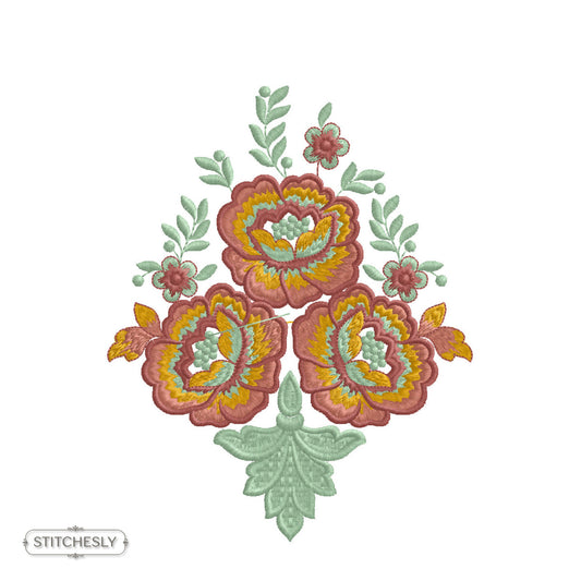 Folk Rose Bouquet machine embroidery design preview