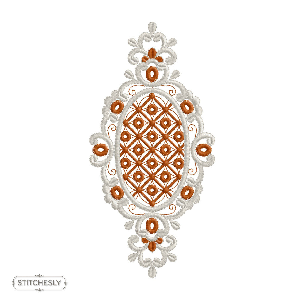Geometric Lattice Oval Medallion machine embroidery design preview