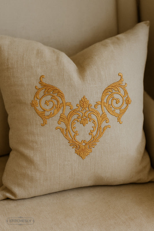 Gold Ornamental Cushion machine embroidery design preview
