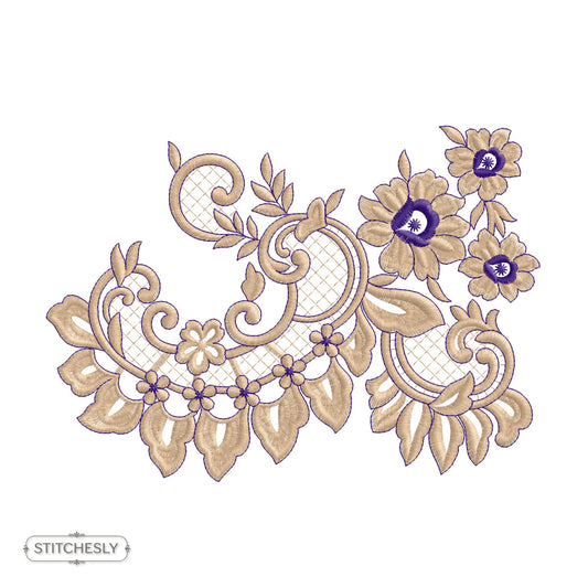 Gold Purple Floral Scroll Corner machine embroidery design preview