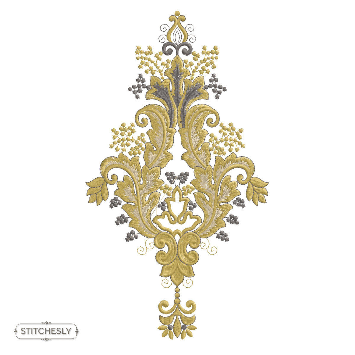 Golden Baroque Floral Panel machine embroidery design preview