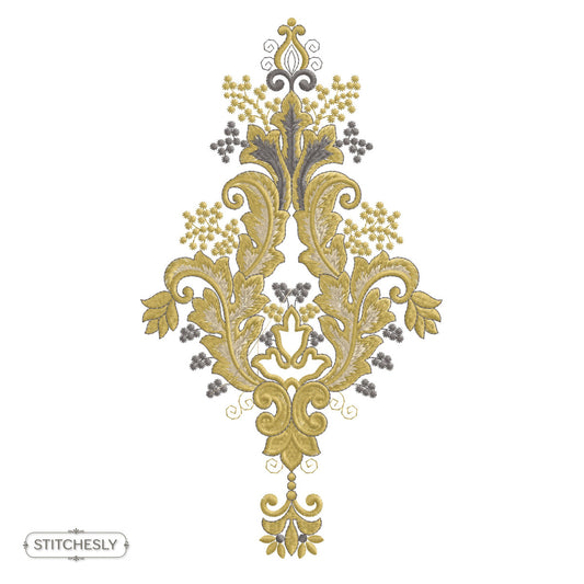 Golden Baroque Floral Panel machine embroidery design preview