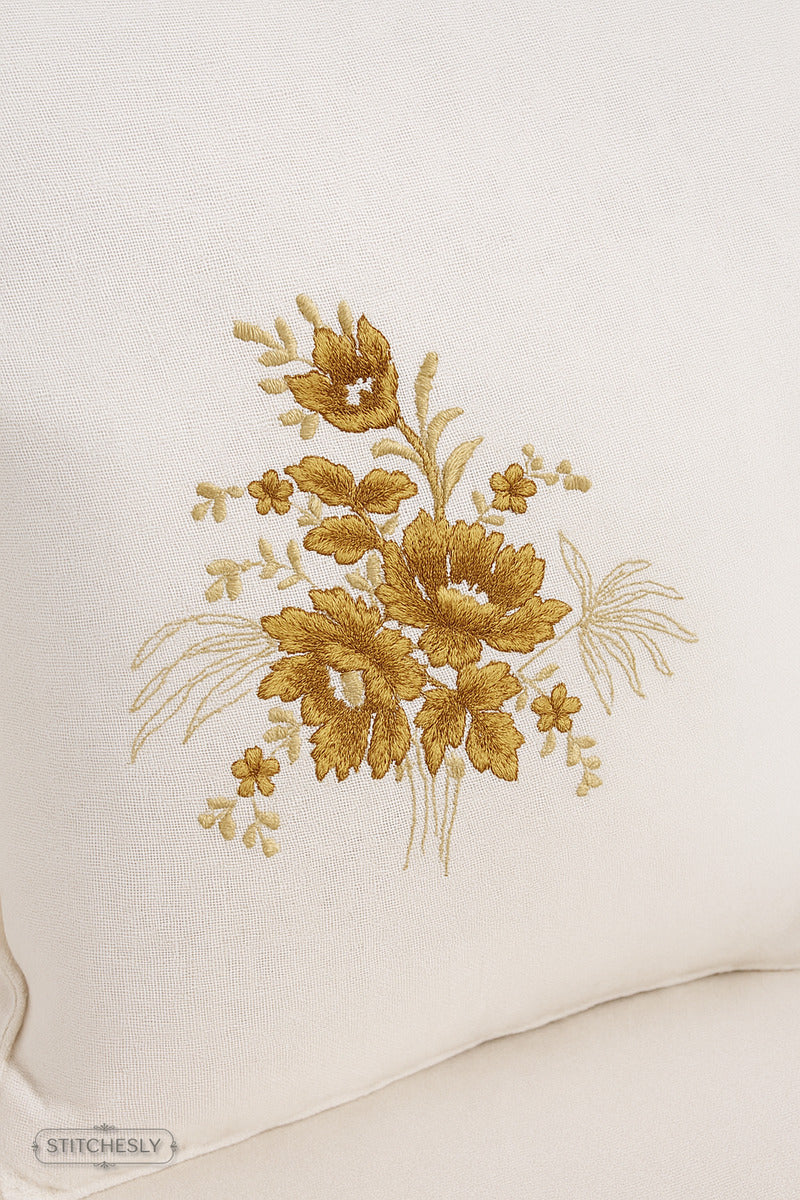 Golden Botanical Cushion machine embroidery design preview