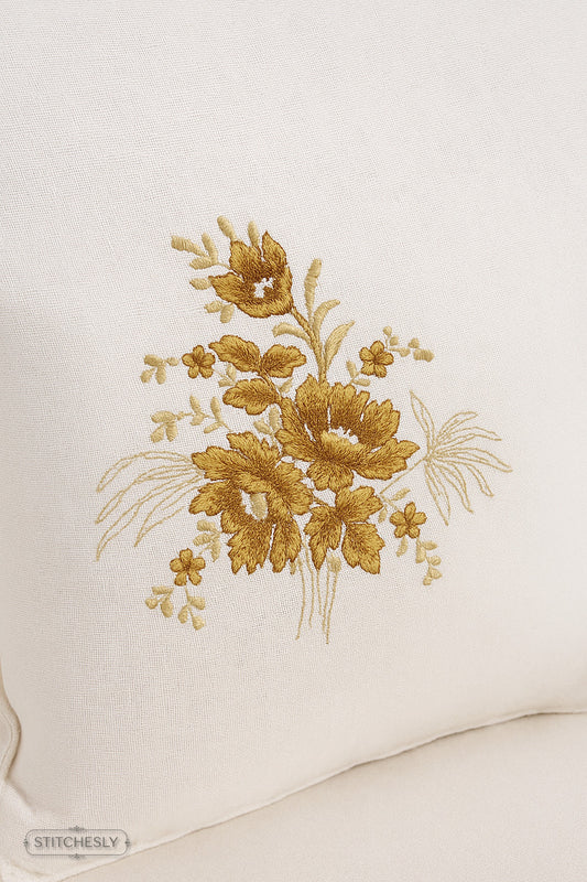 Golden Botanical Cushion machine embroidery design preview