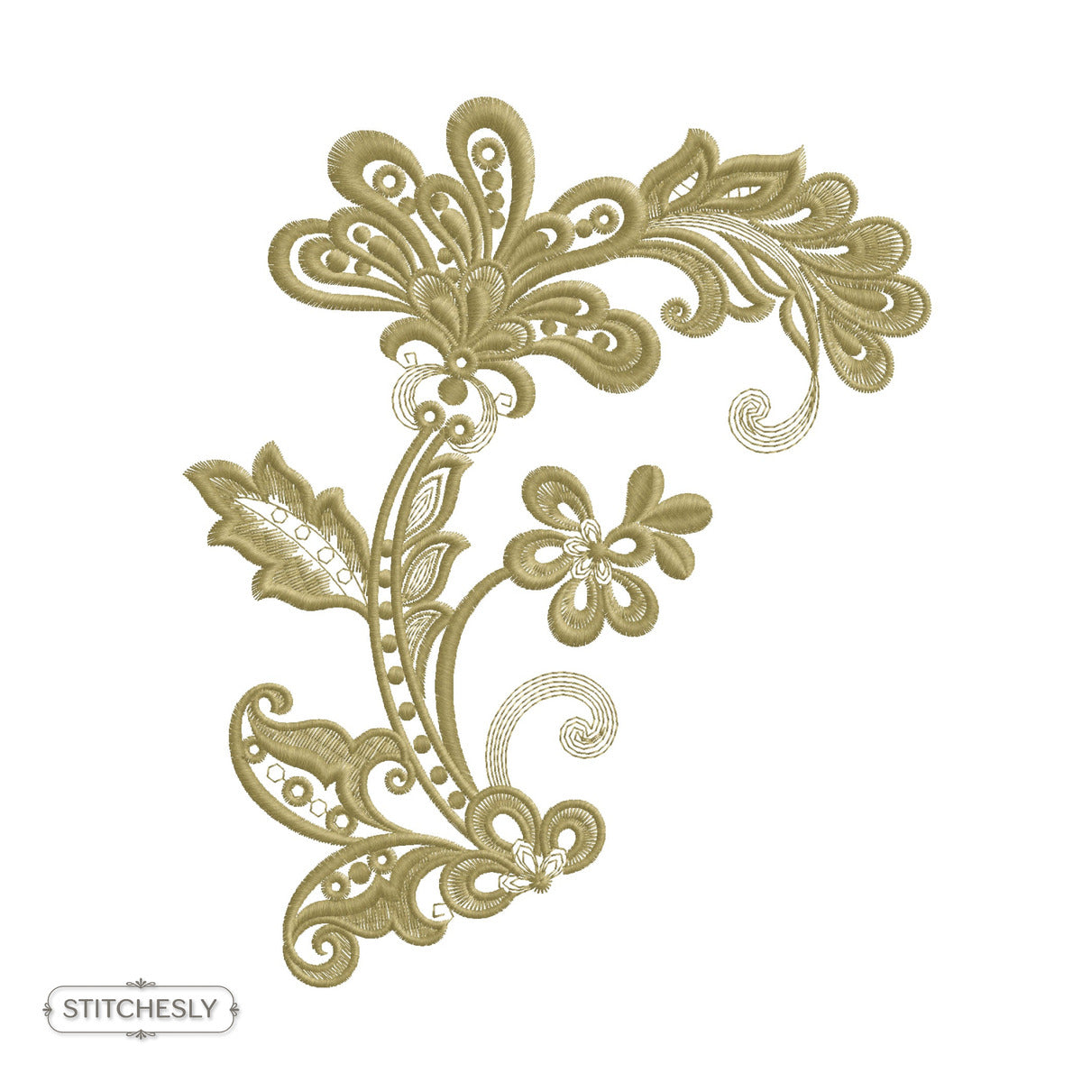 Golden Floral Scroll Corner machine embroidery design preview