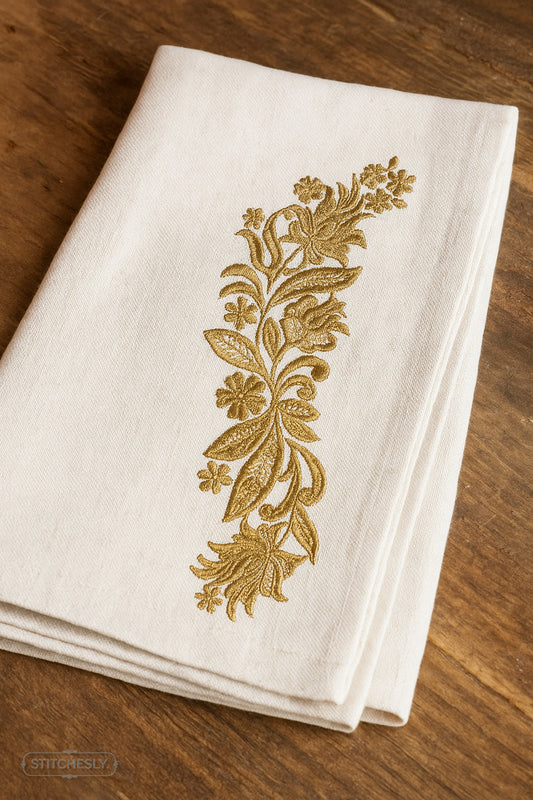 Golden Leaf Floral Border machine embroidery design preview