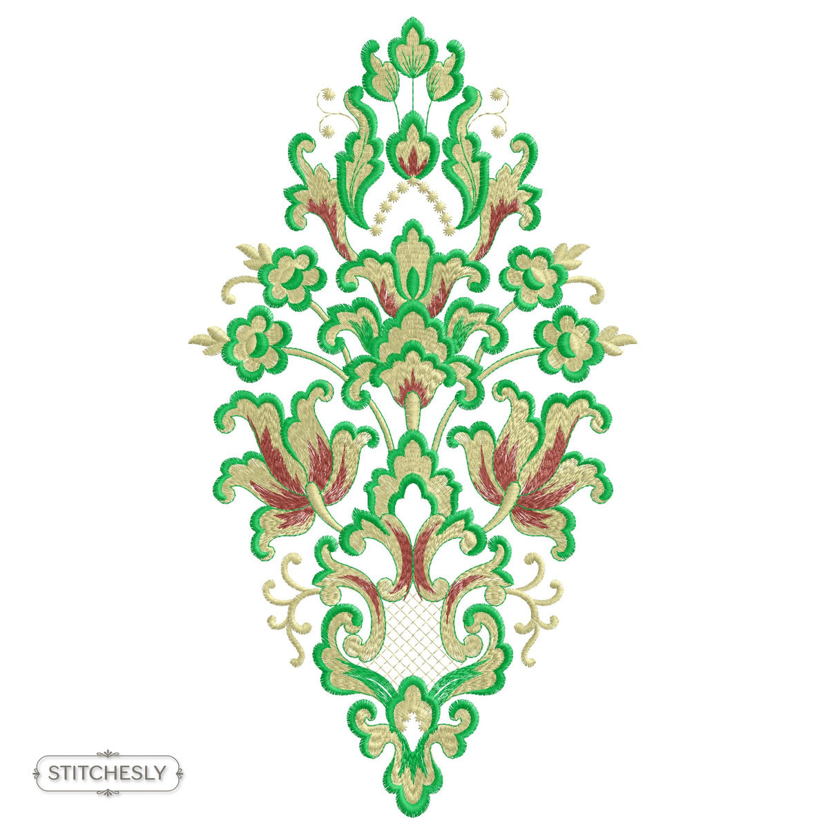 Green Damask Floral Panel machine embroidery design preview