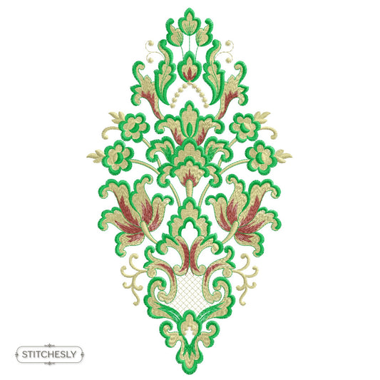 Green Damask Floral Panel machine embroidery design preview