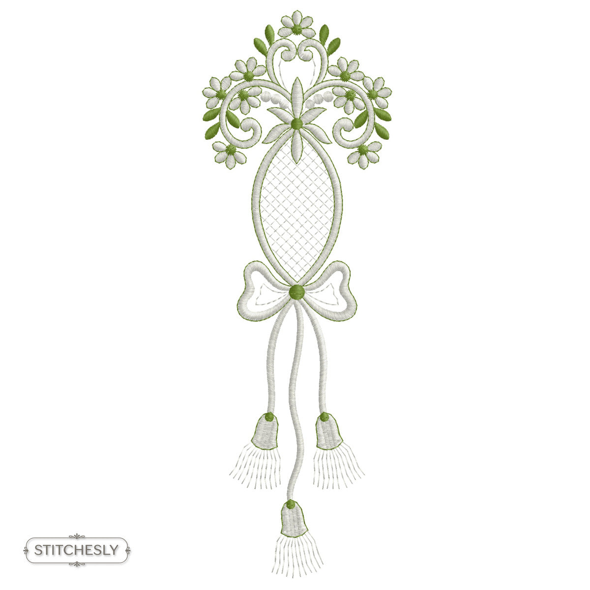 Green Tassel Oval Ornament machine embroidery design preview