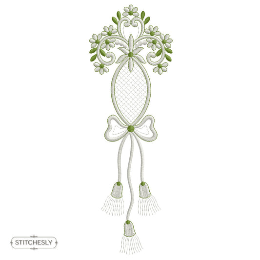 Green Tassel Oval Ornament machine embroidery design preview