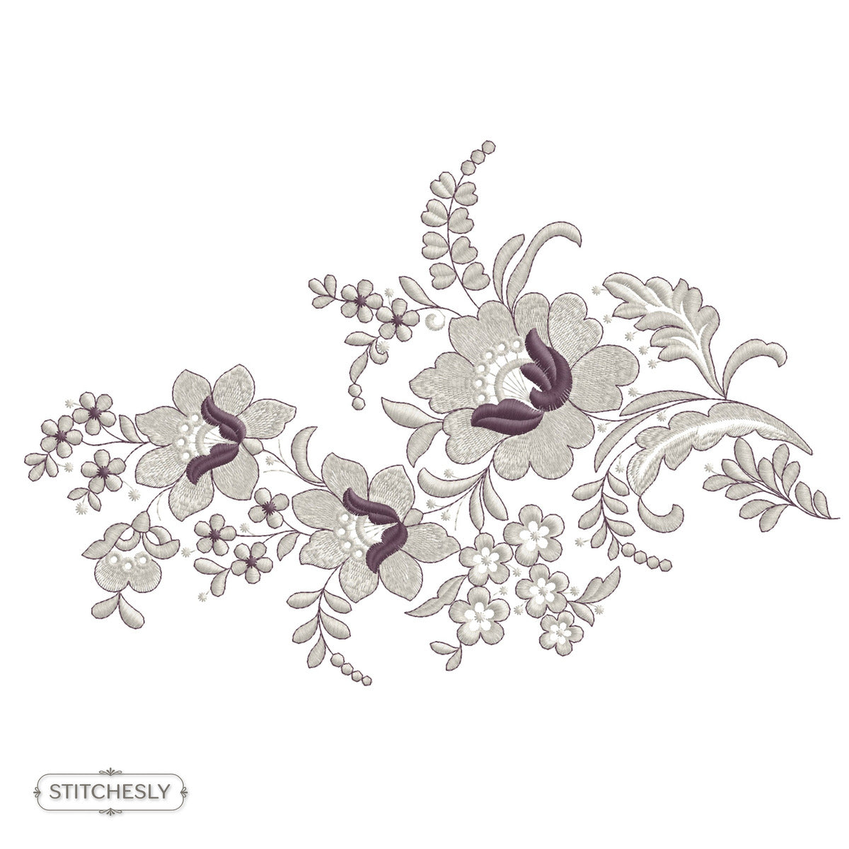 Ivory Butterfly Floral Corner machine embroidery design preview