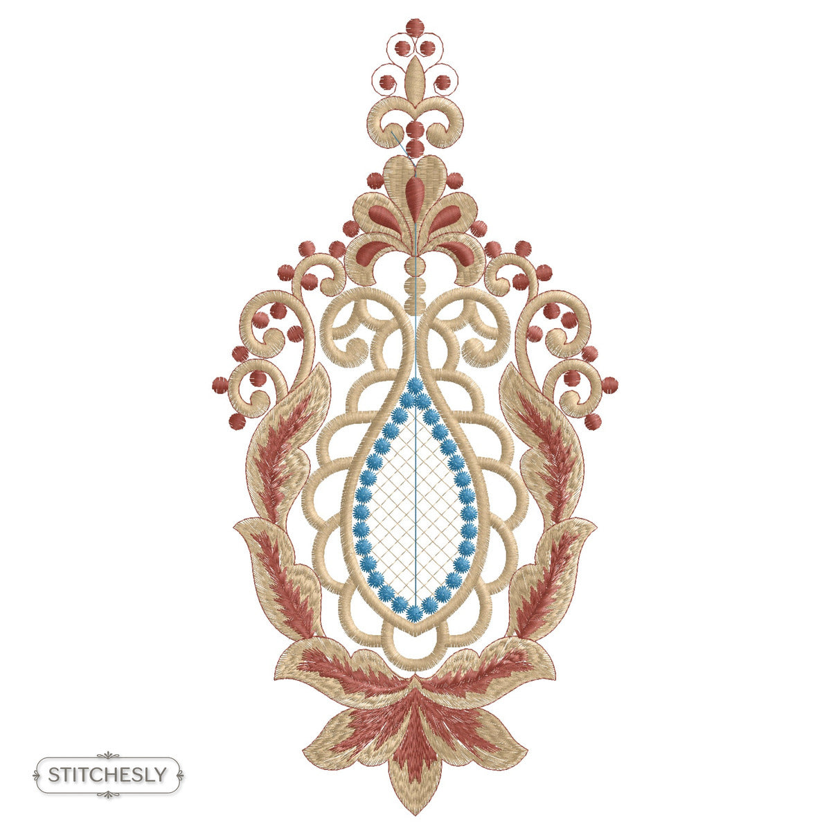 Jeweled Floral Teardrop Panel machine embroidery design preview