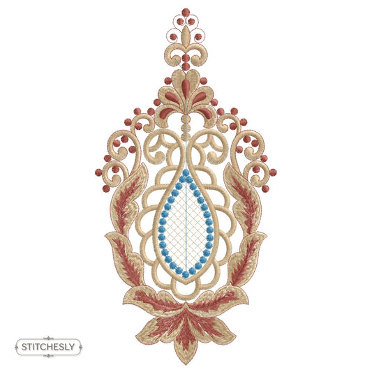Jeweled Floral Teardrop Panel machine embroidery design preview
