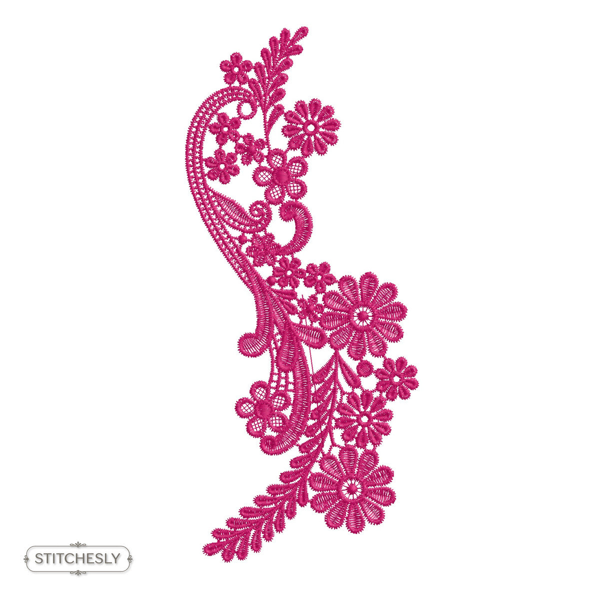 Magenta Paisley Floral Border machine embroidery design preview