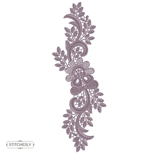 Mauve Lace Floral Border machine embroidery design preview