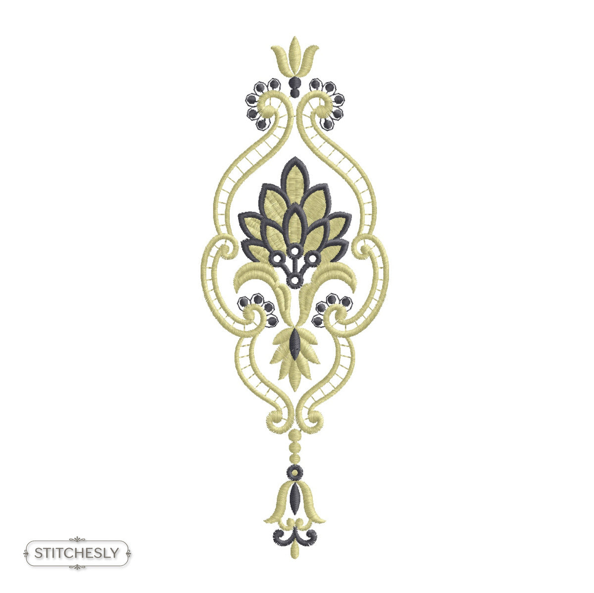 Navy Gold Teardrop Ornament machine embroidery design preview