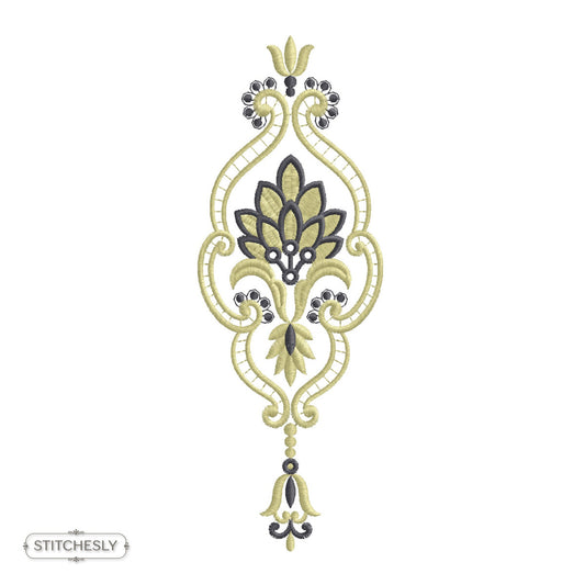 Navy Gold Teardrop Ornament machine embroidery design preview