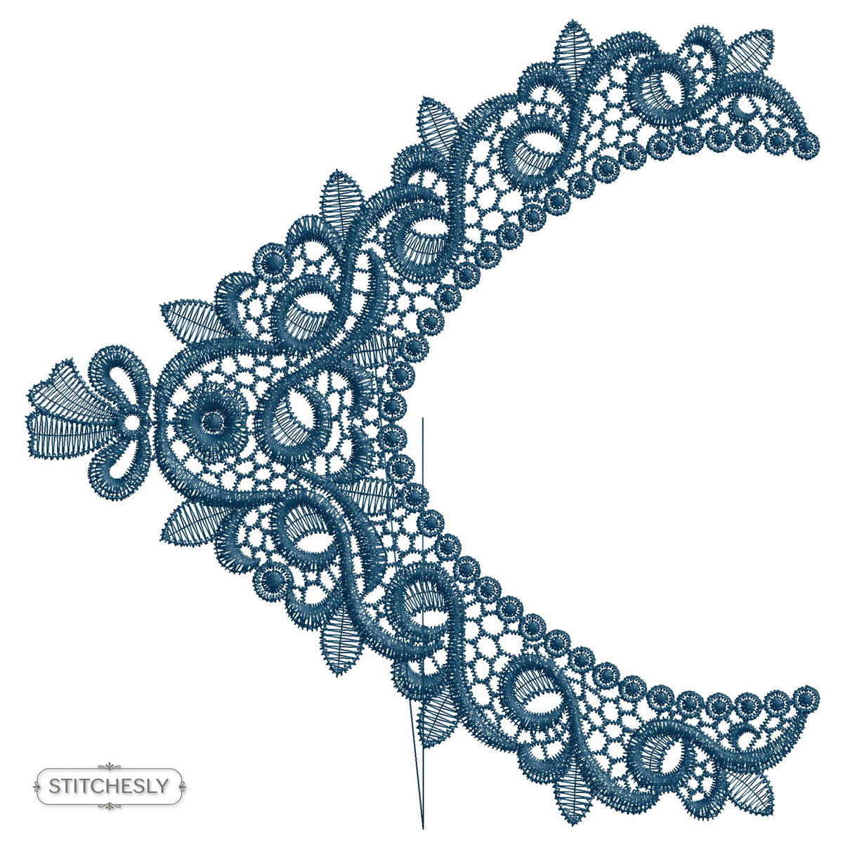 Navy Lace Neckline machine embroidery design preview