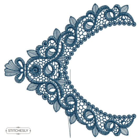 Navy Lace Neckline machine embroidery design preview