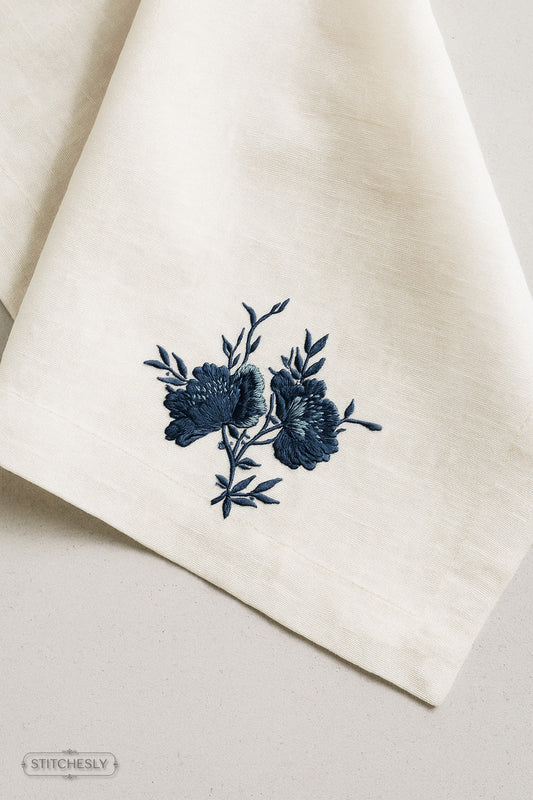 Navy Mini Rose Motif machine embroidery design preview