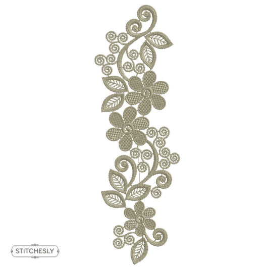 Olive Lace Floral Border machine embroidery design preview