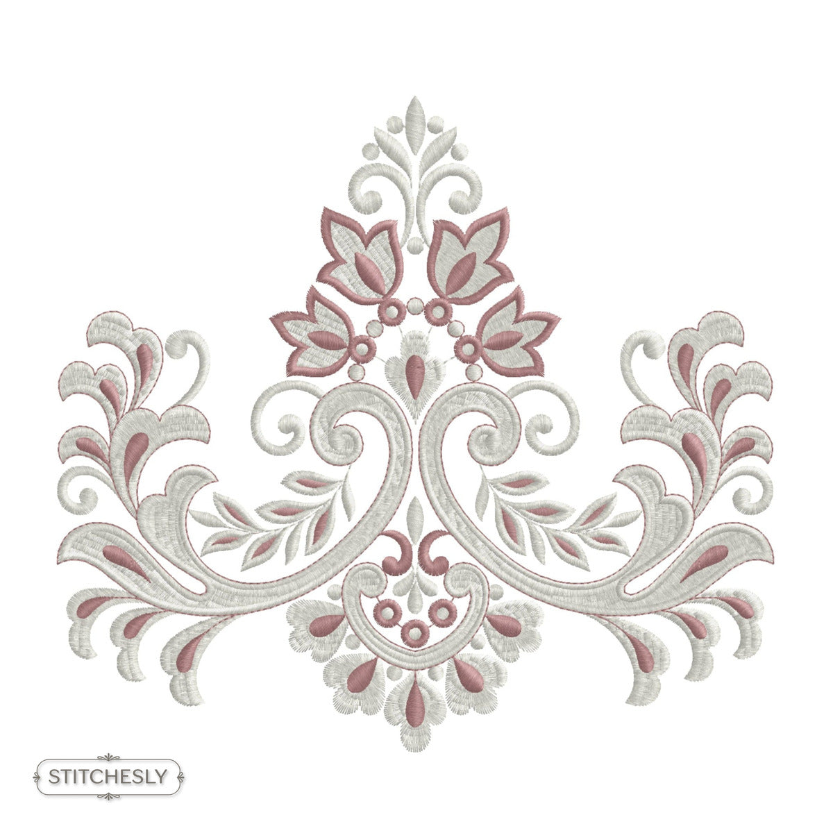 Pink Damask Crest machine embroidery design preview