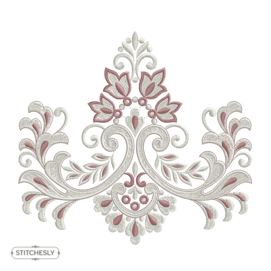 Pink Damask Crest machine embroidery design preview