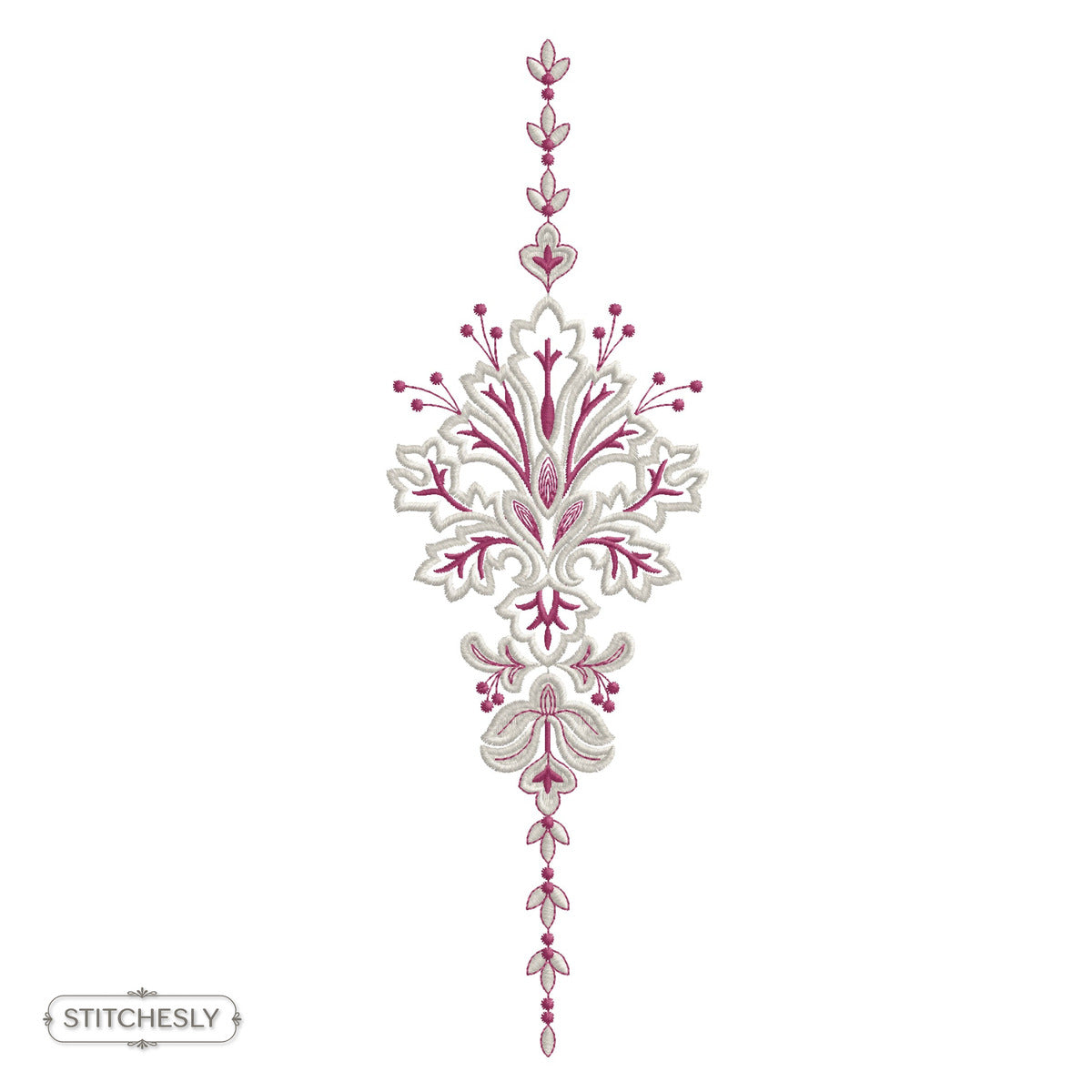 Pink Floral Drop Ornament machine embroidery design preview