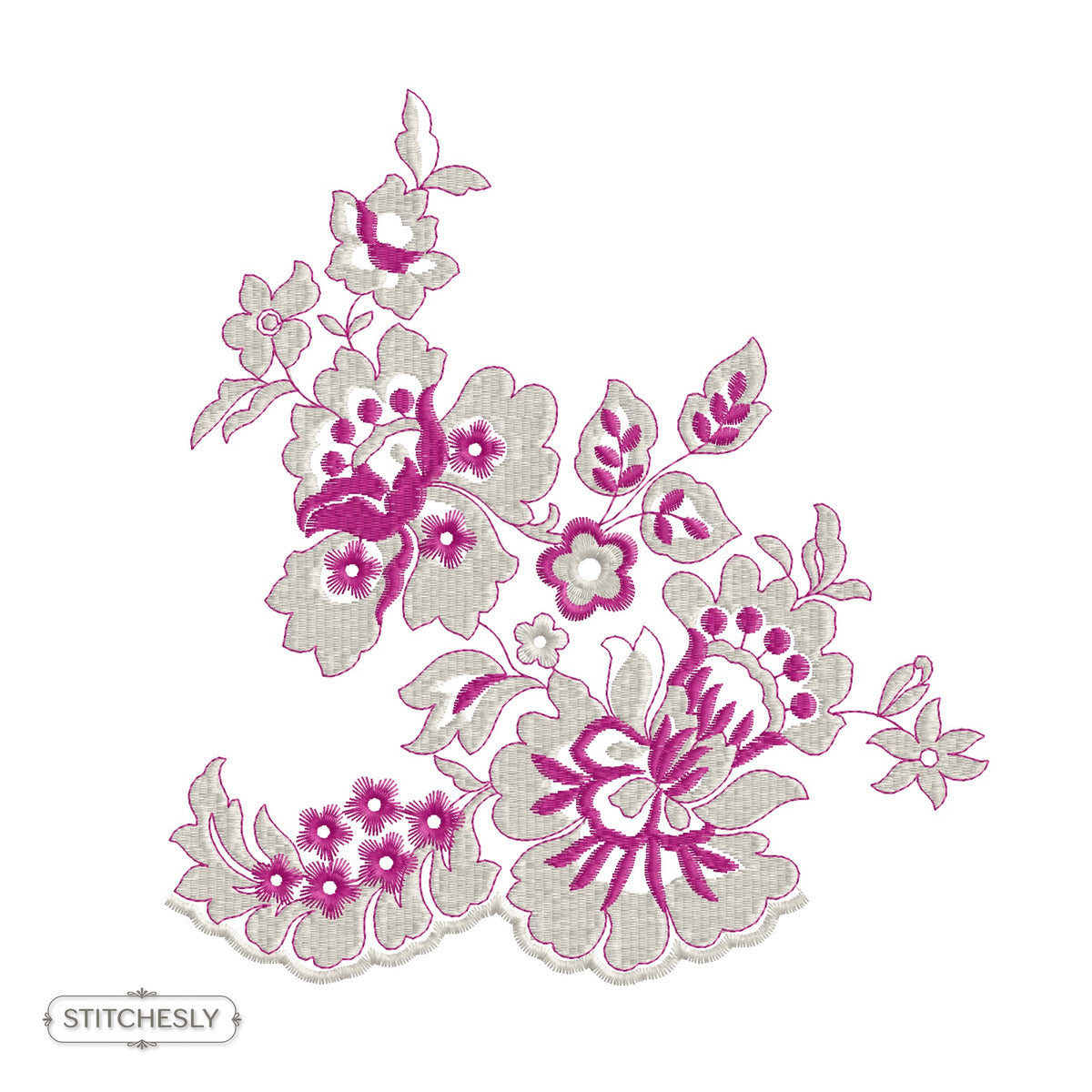 Pink Floral Lace Corner machine embroidery design preview