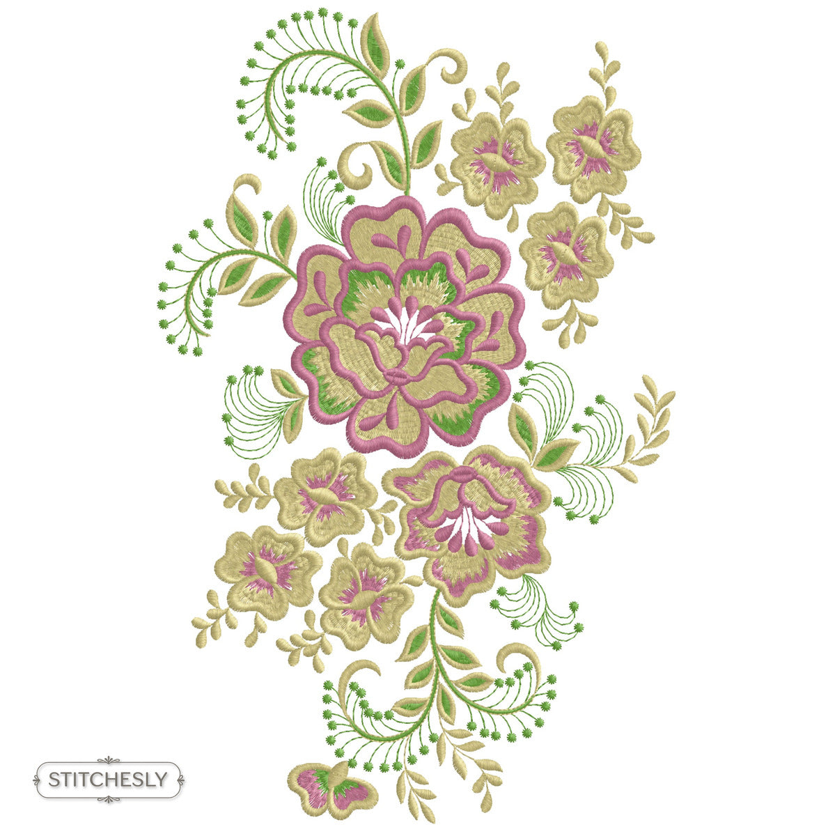 Pink Green Floral Bouquet machine embroidery design preview