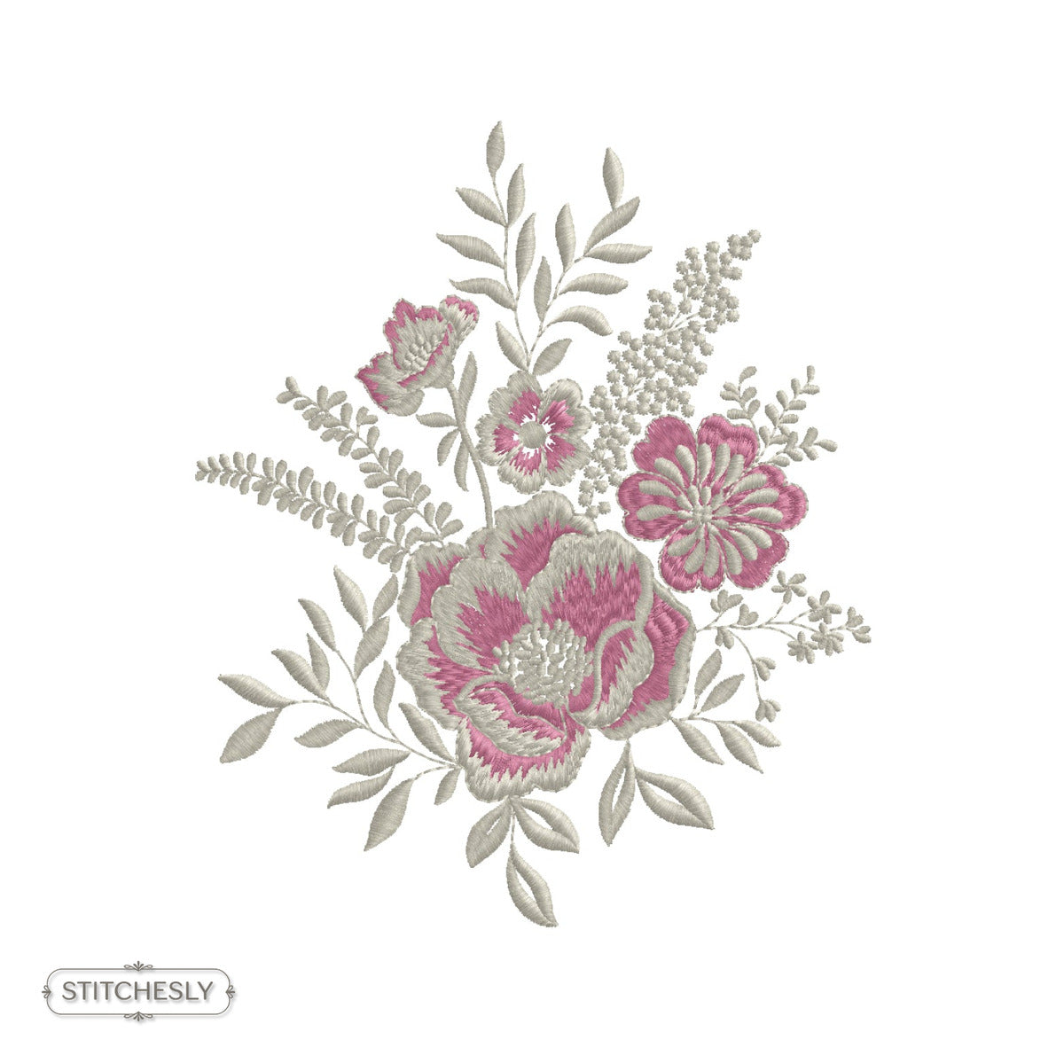 Pink Heirloom Floral Bouquet machine embroidery design preview