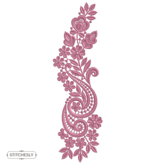Pink Paisley Floral Border machine embroidery design preview